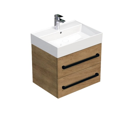 Koupelnová skříňka s černou úchytkou a umyvadlem SAT Cube Way 60x53x46 cm dub Hickory mat CUBE46C603DHSAT SAT