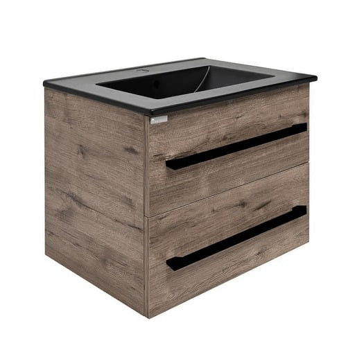 Koupelnová skříňka s černou úchytkou a umyvadlem SAT Cube Way 60x53x46 cm dub Wellington mat CUBE46C602DWMODC SAT