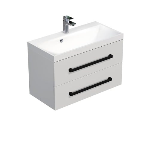 Koupelnová skříňka s černou úchytkou a umyvadlem SAT Cube Way 80x53x40 cm bílá lesk lesk/mat CUBE2C80ZBL SAT