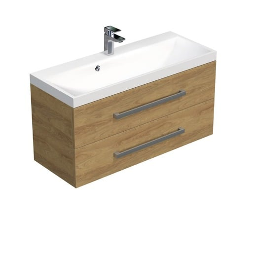 Koupelnová skříňka s chromovými úchyty a umyvadlem SAT Cube Way 100x53x40 cm dub Hickory mat CUBE2100ZDH SAT