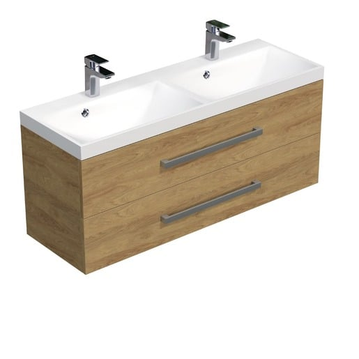 Koupelnová skříňka s chromovými úchyty a umyvadlem SAT Cube Way 120x53x40 cm dub Hickory mat CUBE2120ZDH SAT
