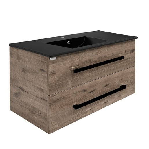 Koupelnová skříňka s černou úchytkou a umyvadlem SAT Cube Way 100x53x46 cm dub Wellington mat CUBE46C1002DWMODC SAT