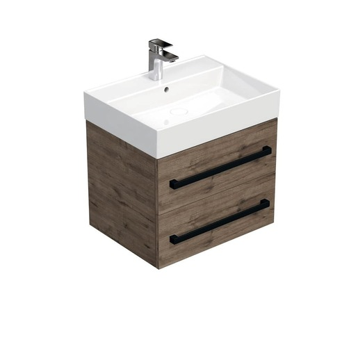 Koupelnová skříňka s černou úchytkou a umyvadlem SAT Cube Way 60x53x46 cm dub Wellington mat CUBE46C602DWSAT SAT