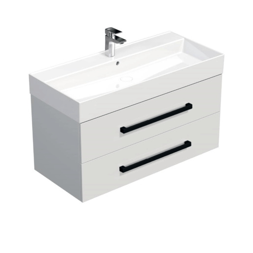 Koupelnová skříňka s černou úchytkou a umyvadlem SAT Cube Way 100x53x46 cm bílá lesk CUBE46C1002BISAT SAT