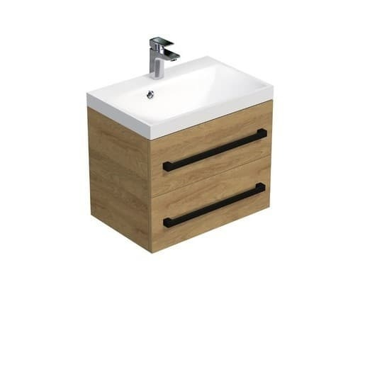 Koupelnová skříňka s černou úchytkou a umyvadlem SAT Cube Way 60x53x40 cm dub Hickory mat CUBE2C60ZDH SAT