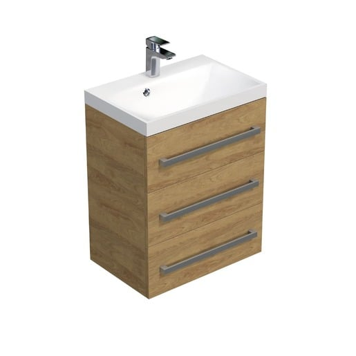 Koupelnová skříňka s chromovými úchyty a umyvadlem SAT Cube Way 60x76