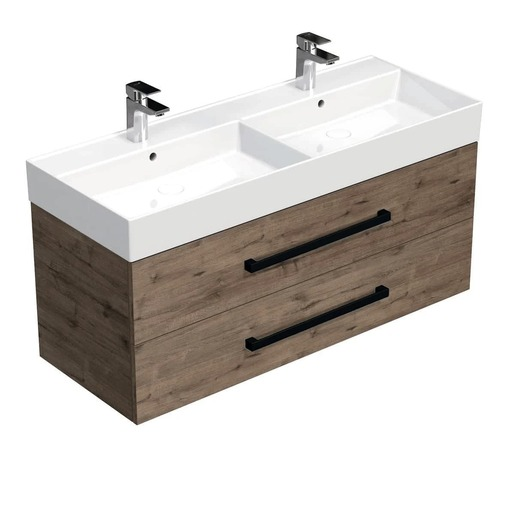 Koupelnová skříňka s černou úchytkou a umyvadlem SAT Cube Way 120x53x46 cm dub Wellington mat CUBE46C1202DWSAT SAT